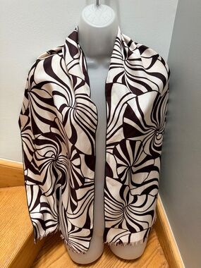 Vintage Op-Art Swirl Silk Scarf - Chocolate & Cream